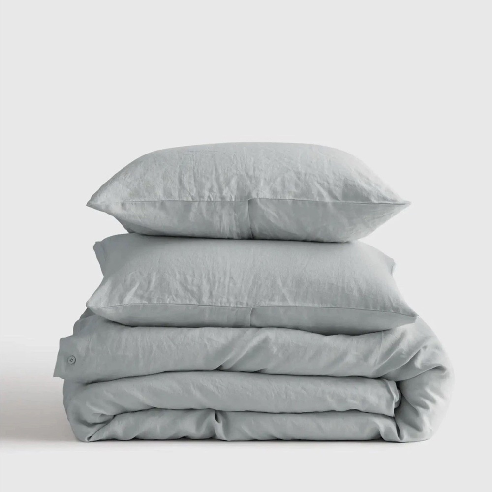 Quince Pale Blue/Green 100% Linen Duvet Cover & Pillowcase Set New- King